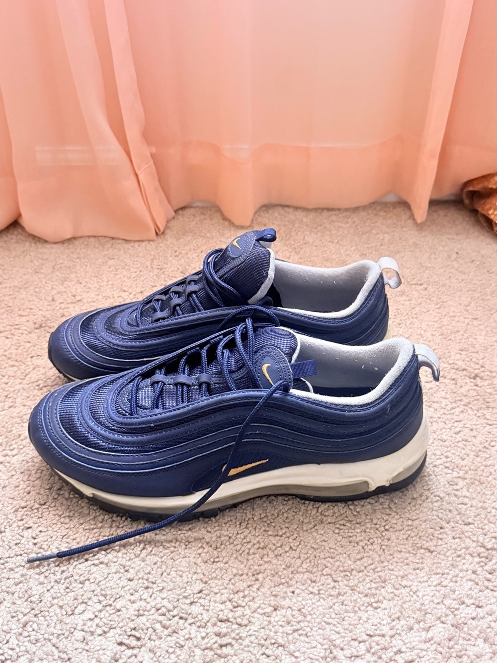 Nike Air Max 97 Sneakers - Navy Blue with Gold Swoosh